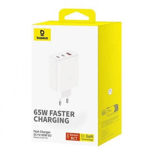 INCARCATOR RETEA Baseus Cube Pro, Quick Charge 65W, 2 x USB Type-C Output 5V/3A, 1 x USB, alb "P10152301213-00" - 6932172641481