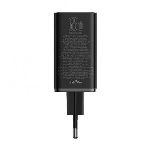 INCARCATOR RETEA Baseus GaN6 Pro, Quick Charge 65W, 2 x USB Type-C Output 5V/3A,2 x USB (include cablu USB Type-C la USB Type-C de 100W),negru "P10162701113-00" -6932172644444