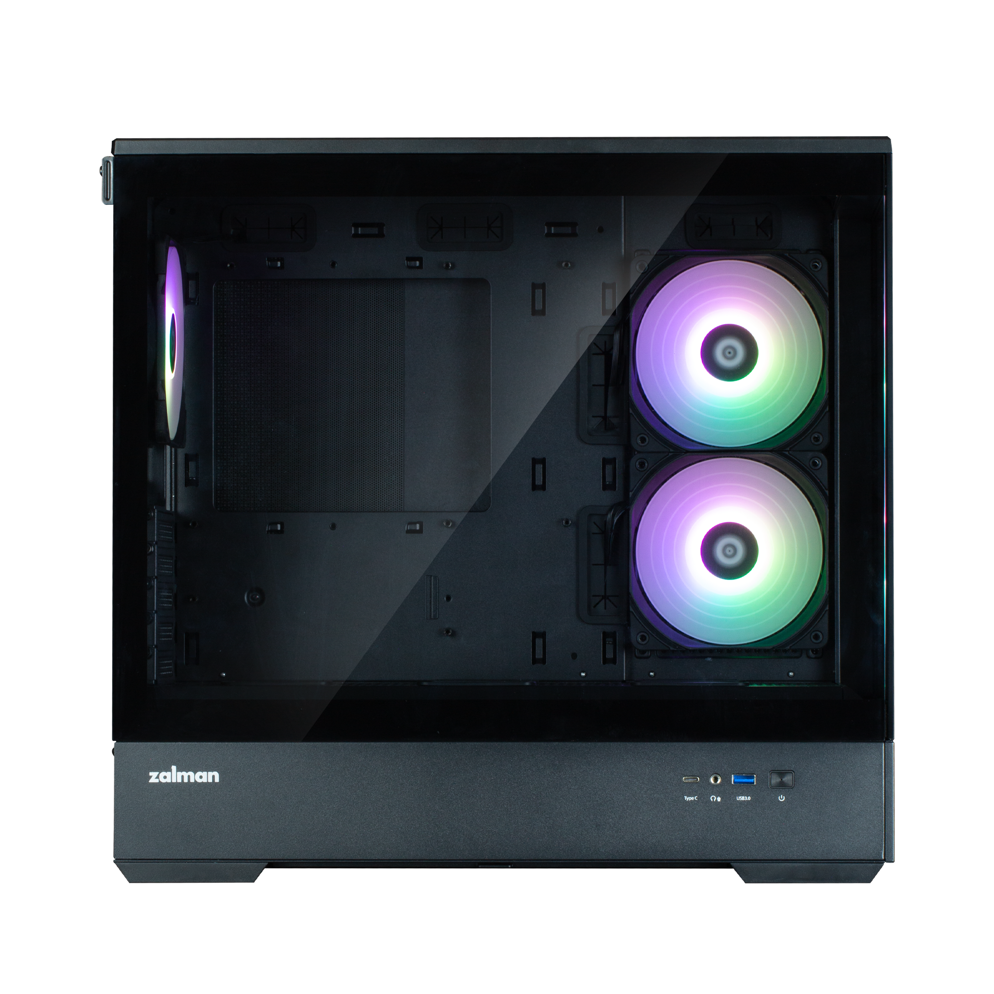 CARCASA Zalman "P30 v2", mini tower, gaming, fara sursa, suporta 9xfan, 3xfan inclus, PSU shroud, USB Type-C x 1, USB 3.1 gen1 x 1, audio+mic, 5 sloturi expansiune, negru, "P30 Black V2"