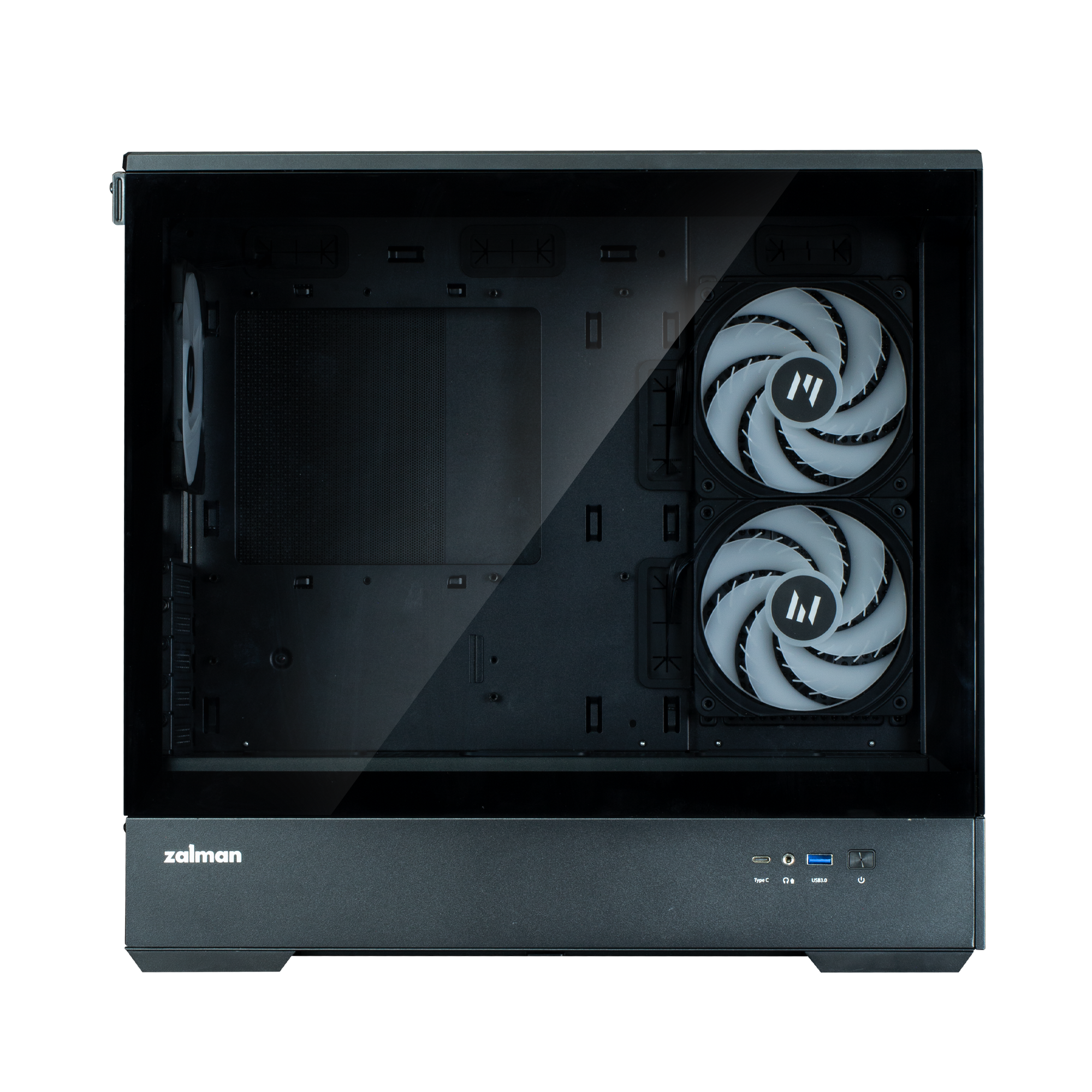 CARCASA Zalman "P30 v2", mini tower, gaming, fara sursa, suporta 9xfan, 3xfan inclus, PSU shroud, USB Type-C x 1, USB 3.1 gen1 x 1, audio+mic, 5 sloturi expansiune, negru, "P30 Black V2"