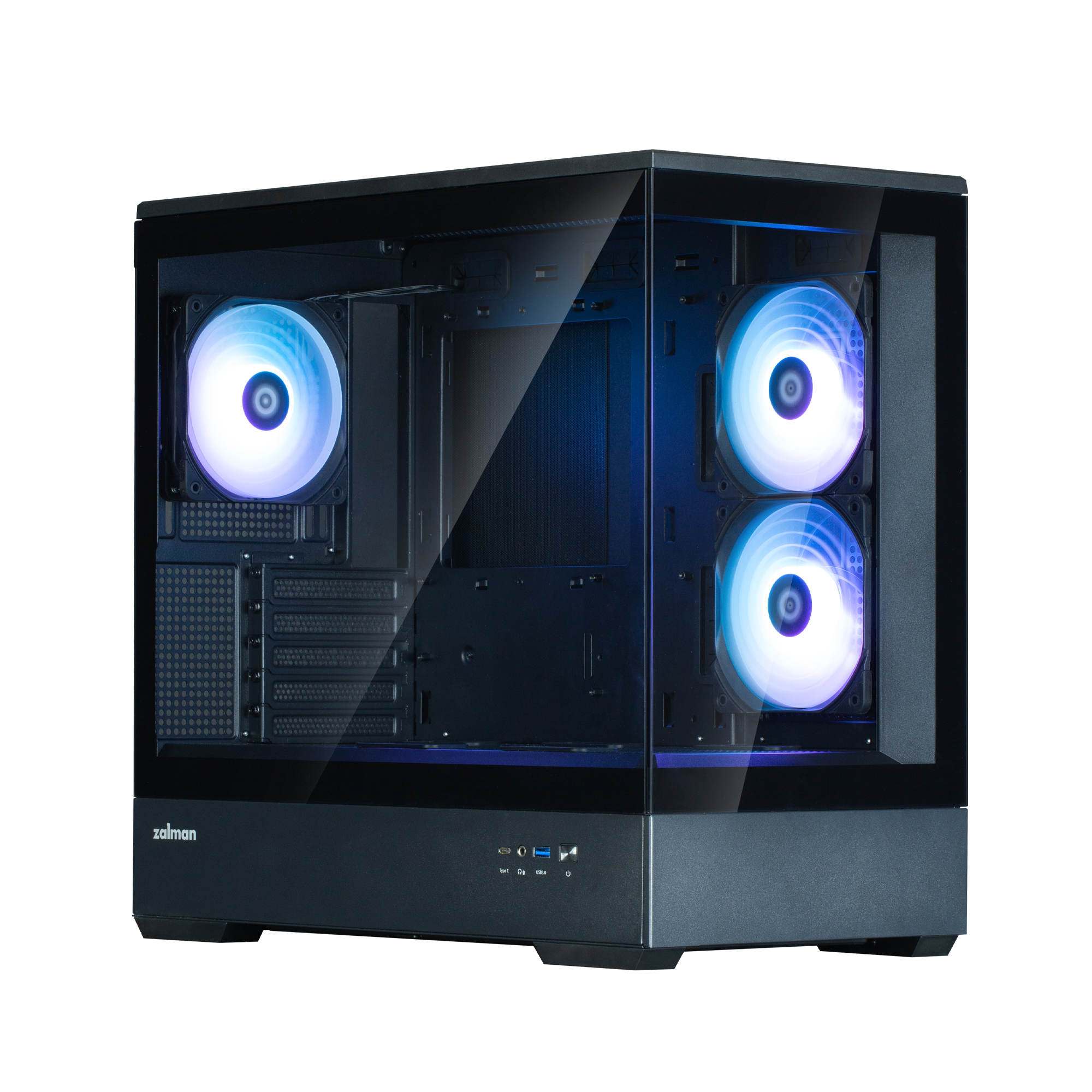 CARCASA Zalman "P30 v2", mini tower, gaming, fara sursa, suporta 9xfan, 3xfan inclus, PSU shroud, USB Type-C x 1, USB 3.1 gen1 x 1, audio+mic, 5 sloturi expansiune, negru, "P30 Black V2"