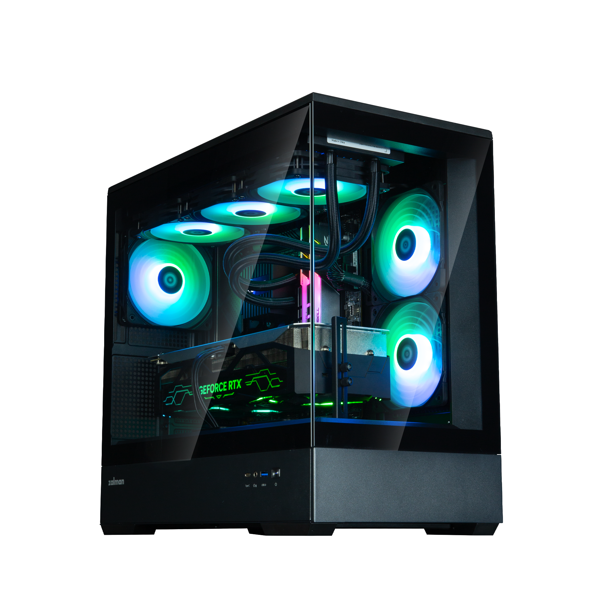 CARCASA Zalman "P30 v2", mini tower, gaming, fara sursa, suporta 9xfan, 3xfan inclus, PSU shroud, USB Type-C x 1, USB 3.1 gen1 x 1, audio+mic, 5 sloturi expansiune, negru, "P30 Black V2"