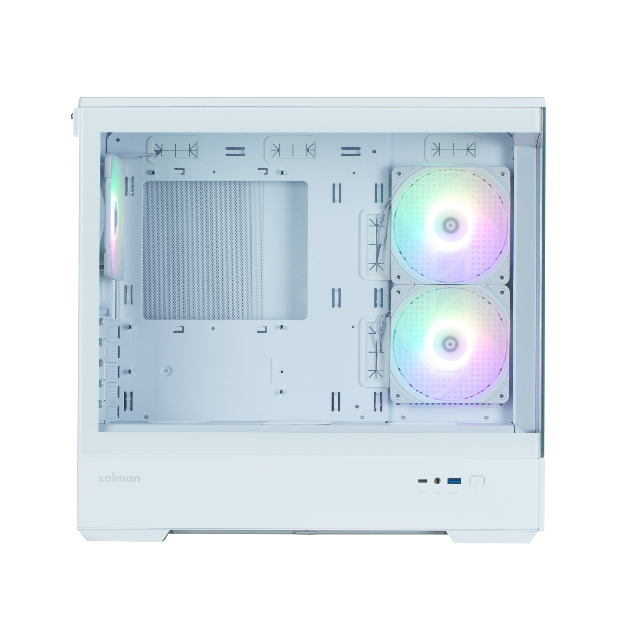 CARCASA Zalman "P30 v2", mini tower, gaming, fara sursa, suporta 9xfan, 3xfan inclus, PSU shroud, USB Type-C x 1, USB 3.1 gen1 x 1, audio+mic, 5 sloturi expansiune, alb, "P30 White V2"