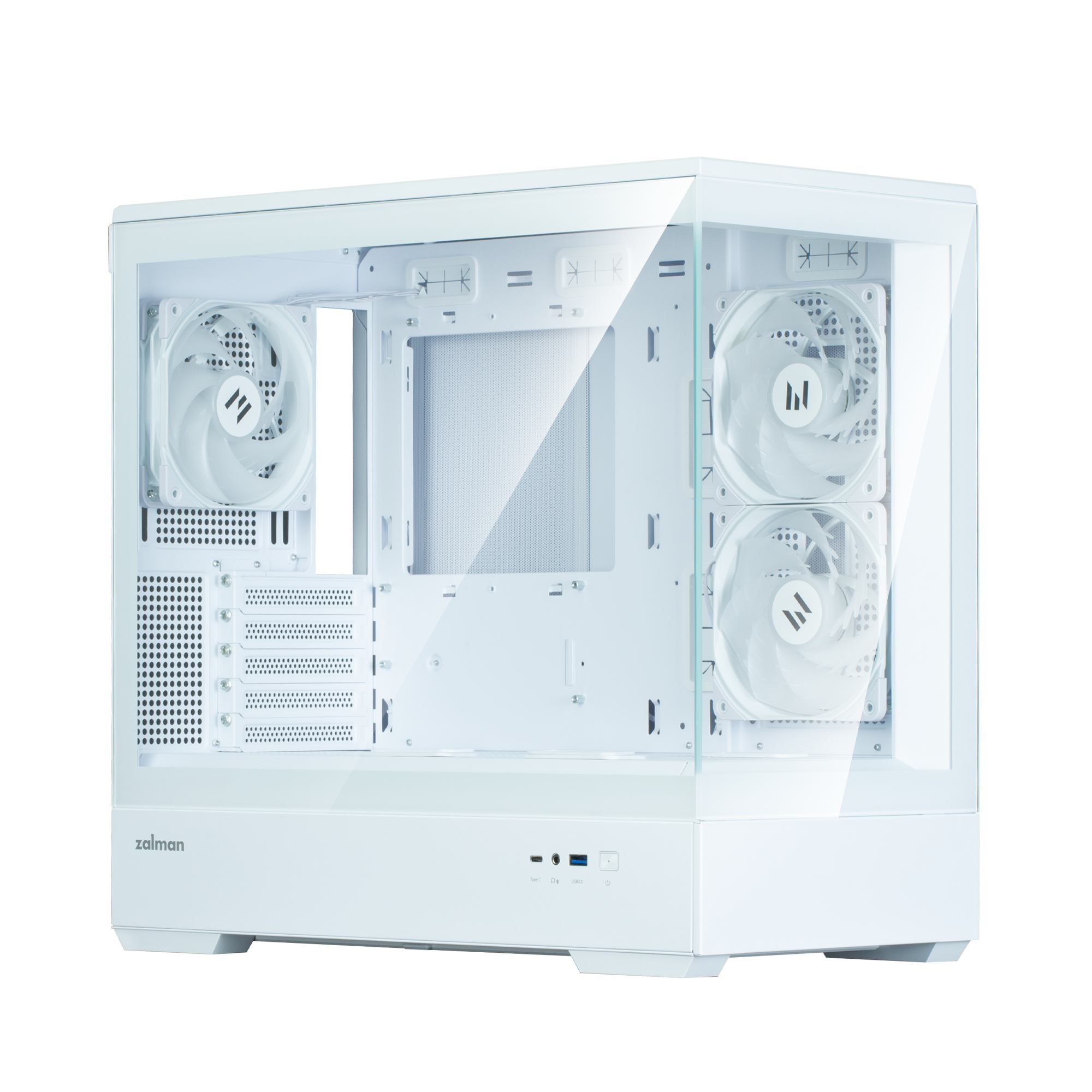 CARCASA Zalman "P30 v2", mini tower, gaming, fara sursa, suporta 9xfan, 3xfan inclus, PSU shroud, USB Type-C x 1, USB 3.1 gen1 x 1, audio+mic, 5 sloturi expansiune, alb, "P30 White V2"