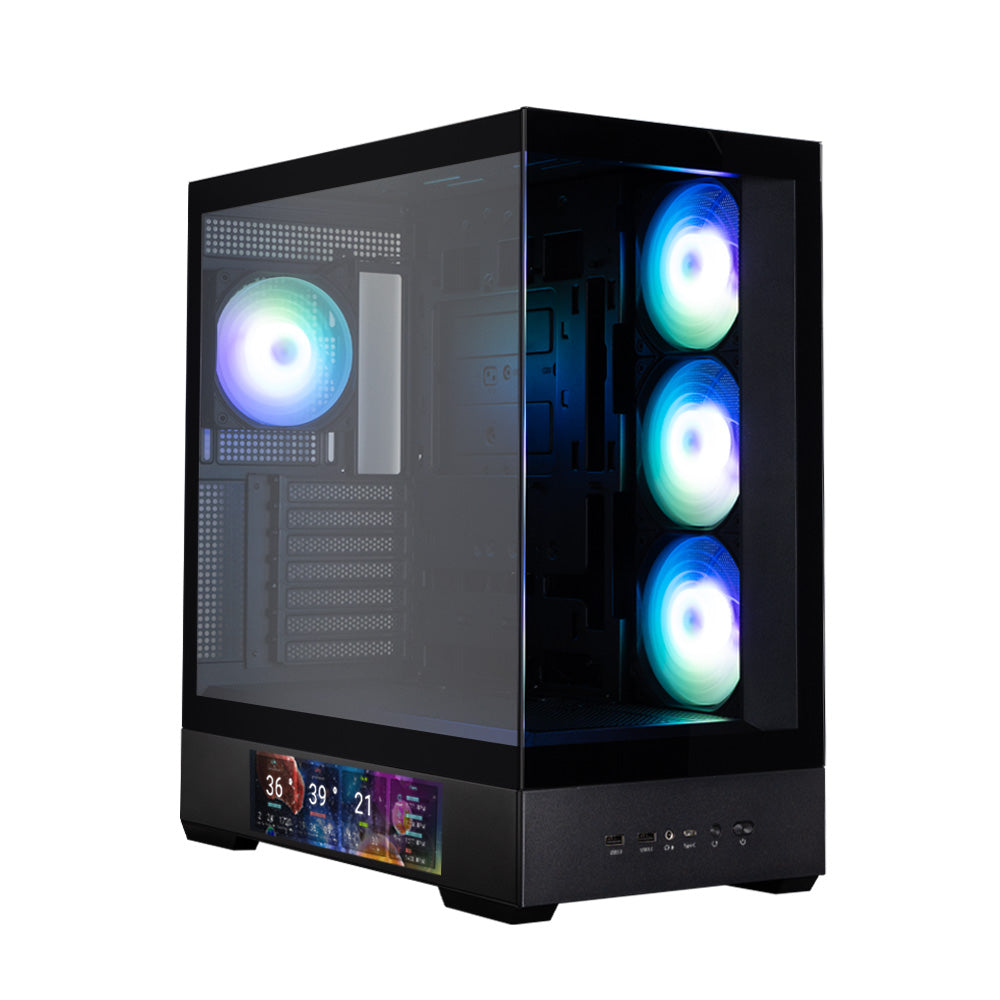 CARCASA Zalman "P40 DS", middle tower, gaming, fara sursa, suporta 10xfan, 4xfan inclus, PSU shroud, display 9.1inch, USB Type-C x 1, USB 3.1 gen1 x 2, audio+mic, , negru, "P40 DS Black"