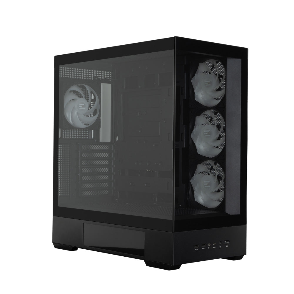 CARCASA Zalman "P40 DS", middle tower, gaming, fara sursa, suporta 10xfan, 4xfan inclus, PSU shroud, display 9.1inch, USB Type-C x 1, USB 3.1 gen1 x 2, audio+mic, , negru, "P40 DS Black"