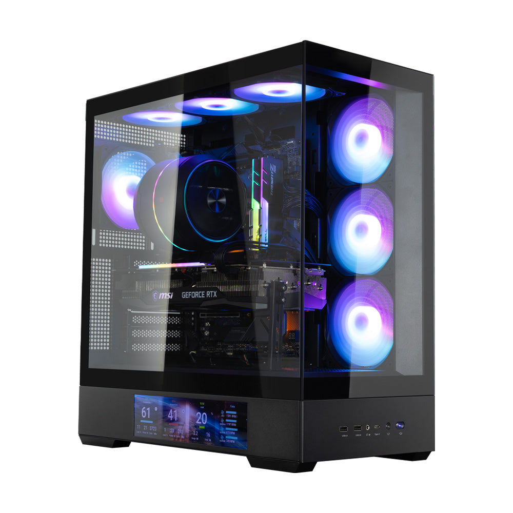 CARCASA Zalman "P40 DS", middle tower, gaming, fara sursa, suporta 10xfan, 4xfan inclus, PSU shroud, display 9.1inch, USB Type-C x 1, USB 3.1 gen1 x 2, audio+mic, , negru, "P40 DS Black"