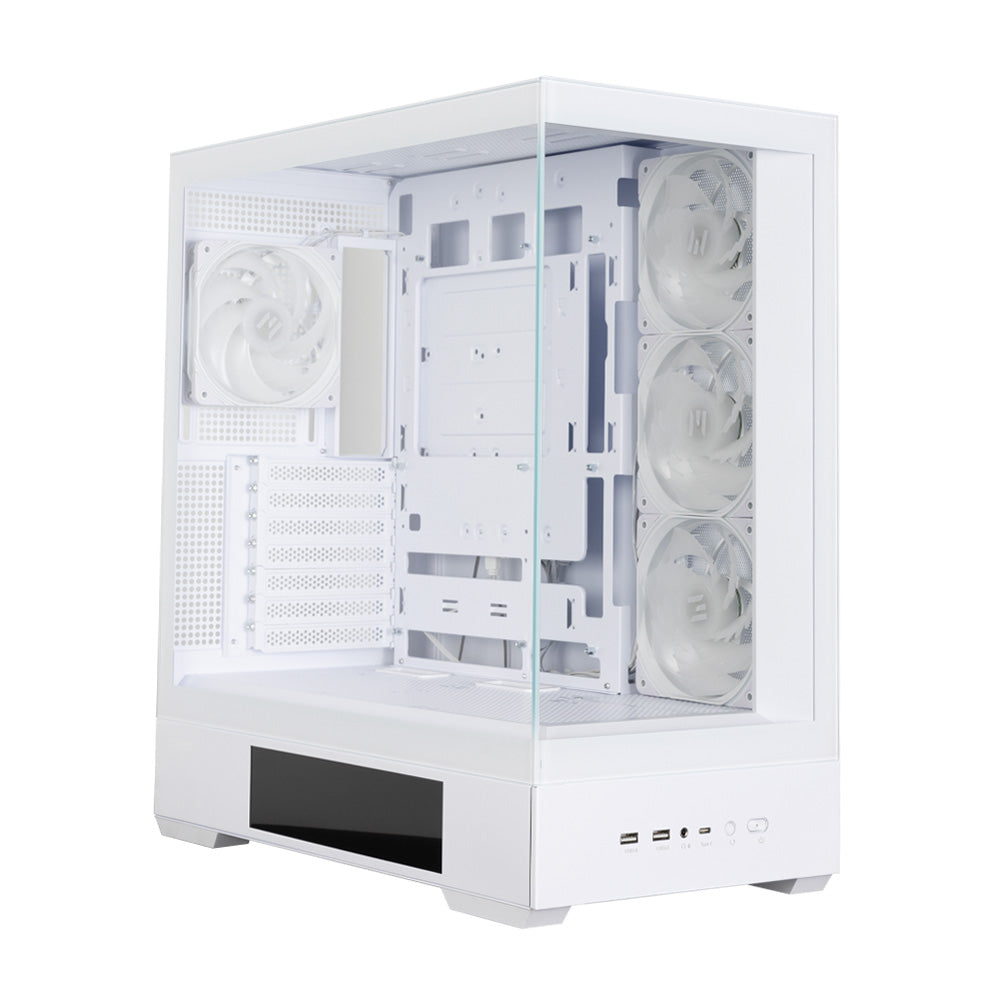CARCASA Zalman "P40 DS", middle tower, gaming, fara sursa, suporta 10xfan, 4xfan inclus, PSU shroud, display 9.1inch, MB BTF, USB Type-C x 1, USB 3.1 gen1 x 2, audio+mic, alb, "P40 DS White"