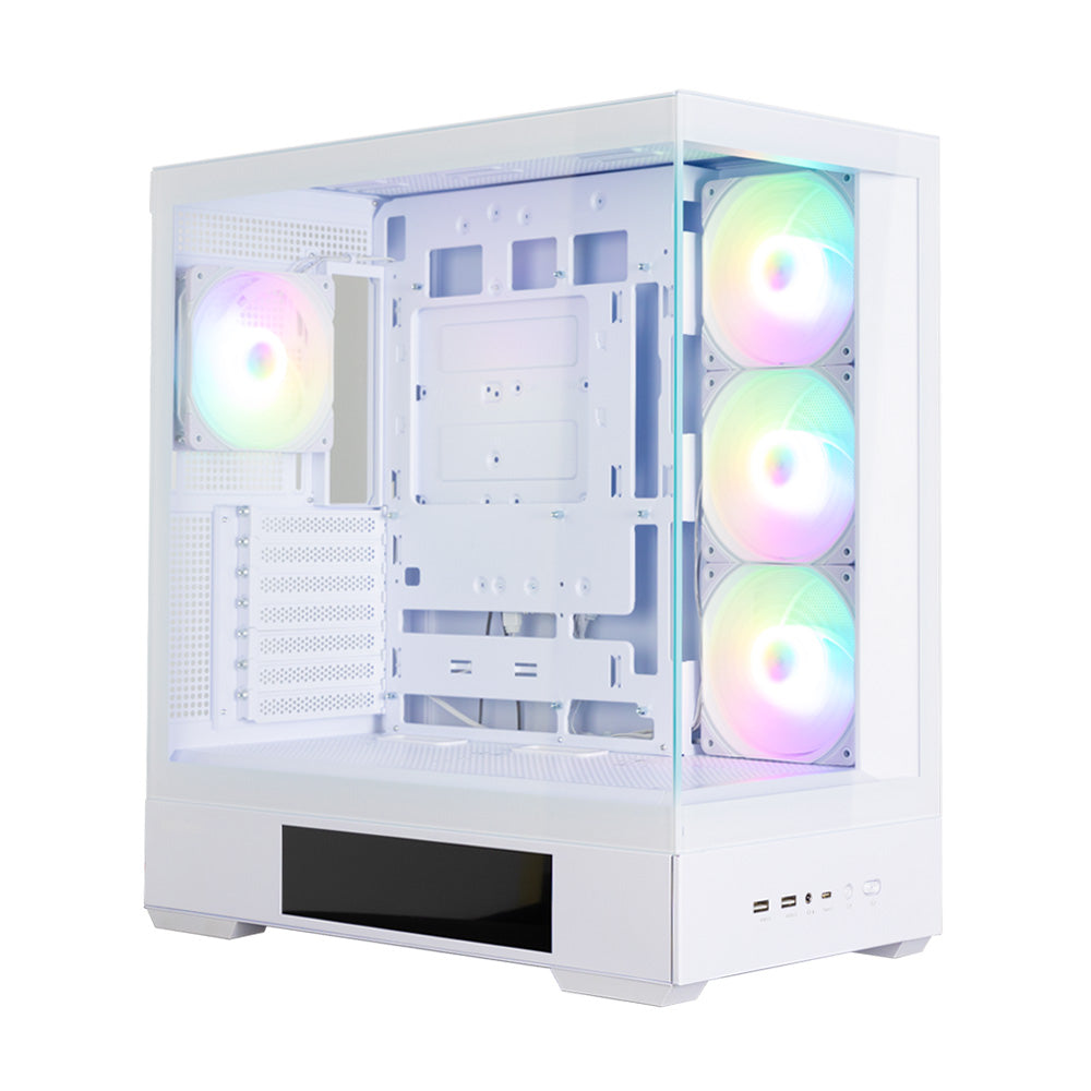CARCASA Zalman "P40 DS", middle tower, gaming, fara sursa, suporta 10xfan, 4xfan inclus, PSU shroud, display 9.1inch, MB BTF, USB Type-C x 1, USB 3.1 gen1 x 2, audio+mic, alb, "P40 DS White"
