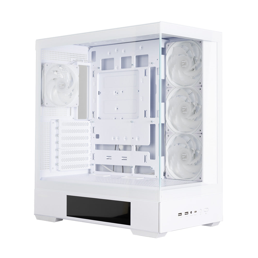 CARCASA Zalman "P40 DS", middle tower, gaming, fara sursa, suporta 10xfan, 4xfan inclus, PSU shroud, display 9.1inch, MB BTF, USB Type-C x 1, USB 3.1 gen1 x 2, audio+mic, alb, "P40 DS White"