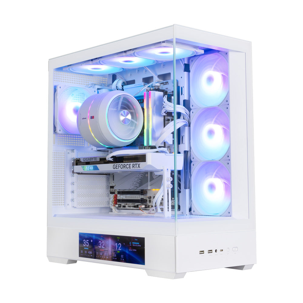 CARCASA Zalman "P40 DS", middle tower, gaming, fara sursa, suporta 10xfan, 4xfan inclus, PSU shroud, display 9.1inch, MB BTF, USB Type-C x 1, USB 3.1 gen1 x 2, audio+mic, alb, "P40 DS White"