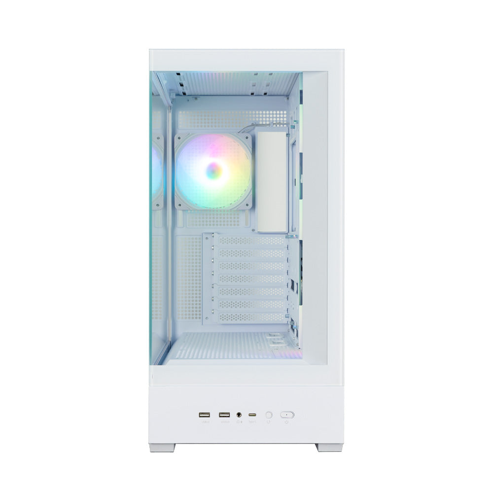 CARCASA Zalman "P40 DS", middle tower, gaming, fara sursa, suporta 10xfan, 4xfan inclus, PSU shroud, display 9.1inch, MB BTF, USB Type-C x 1, USB 3.1 gen1 x 2, audio+mic, alb, "P40 DS White"