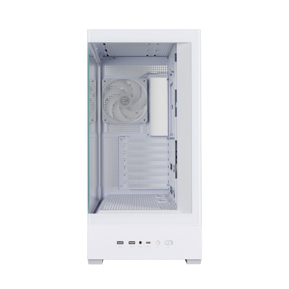 CARCASA Zalman "P40 DS", middle tower, gaming, fara sursa, suporta 10xfan, 4xfan inclus, PSU shroud, display 9.1inch, MB BTF, USB Type-C x 1, USB 3.1 gen1 x 2, audio+mic, alb, "P40 DS White"