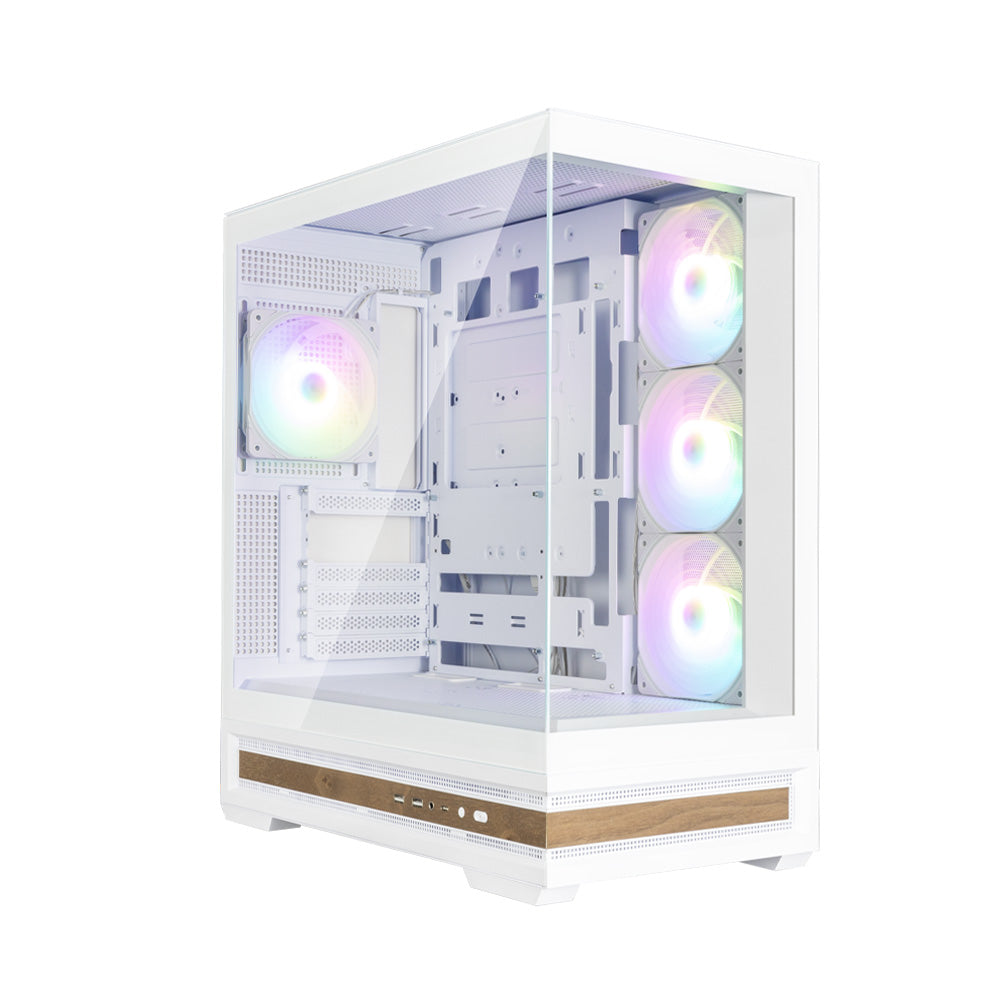 CARCASA Zalman "P40 NAMU", middle tower, gaming, fara sursa, suporta 10xfan, 4xfan inclus, PSU shroud, afisaj electronic, USB Type-C x 1, USB 3.1 gen1 x 2, audio+mic, 7 sloturi expansiune, alb, "P40 NAMU White"