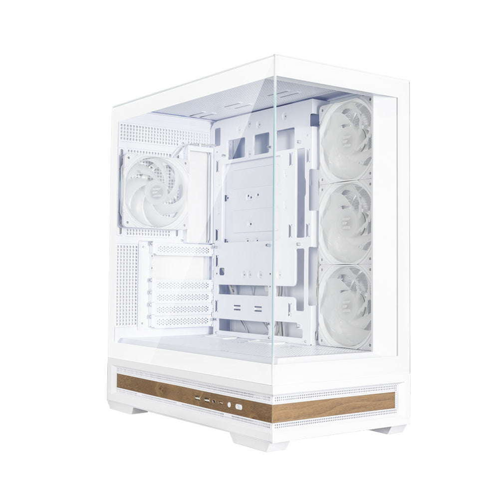 CARCASA Zalman "P40 NAMU", middle tower, gaming, fara sursa, suporta 10xfan, 4xfan inclus, PSU shroud, afisaj electronic, USB Type-C x 1, USB 3.1 gen1 x 2, audio+mic, 7 sloturi expansiune, alb, "P40 NAMU White"
