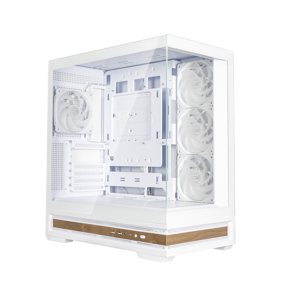 CARCASA Zalman "P40 NAMU", middle tower, gaming, fara sursa, suporta 10xfan, 4xfan inclus, PSU shroud, afisaj electronic, USB Type-C x 1, USB 3.1 gen1 x 2, audio+mic, 7 sloturi expansiune, alb, "P40 NAMU White"