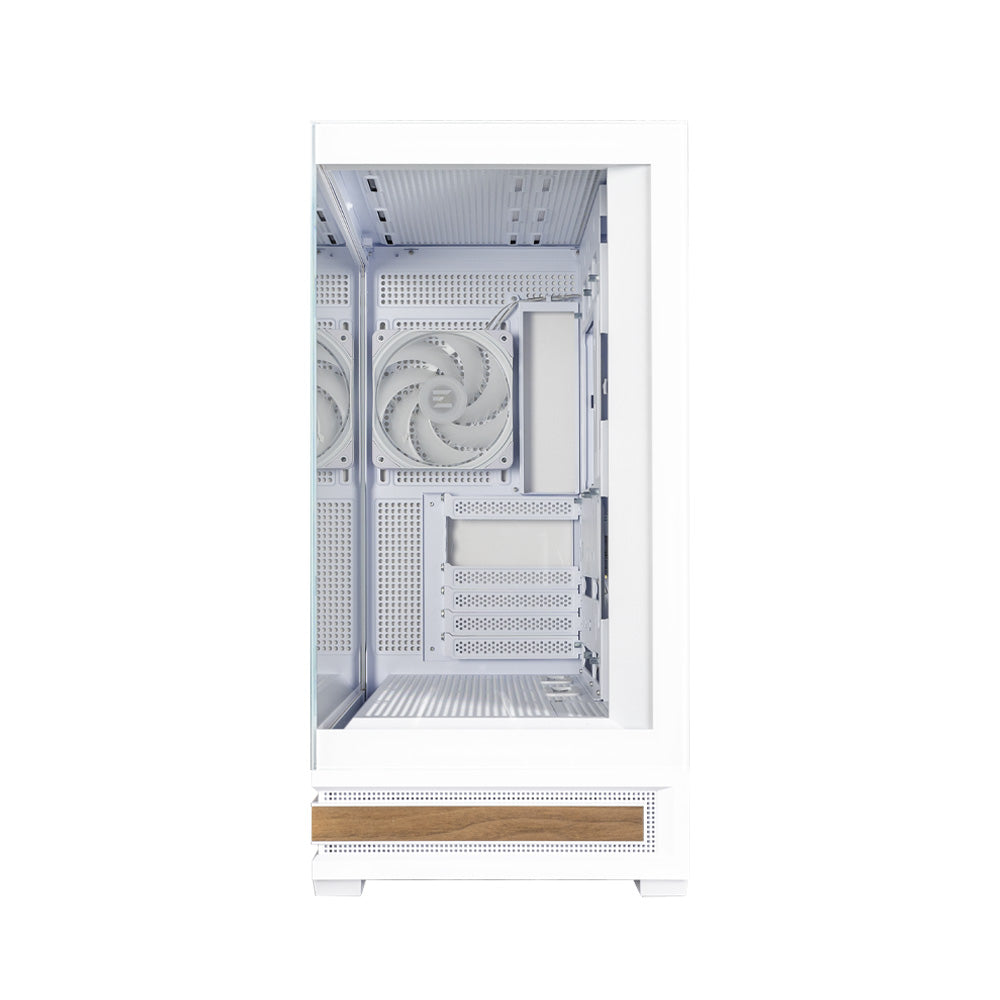 CARCASA Zalman "P40 NAMU", middle tower, gaming, fara sursa, suporta 10xfan, 4xfan inclus, PSU shroud, afisaj electronic, USB Type-C x 1, USB 3.1 gen1 x 2, audio+mic, 7 sloturi expansiune, alb, "P40 NAMU White"