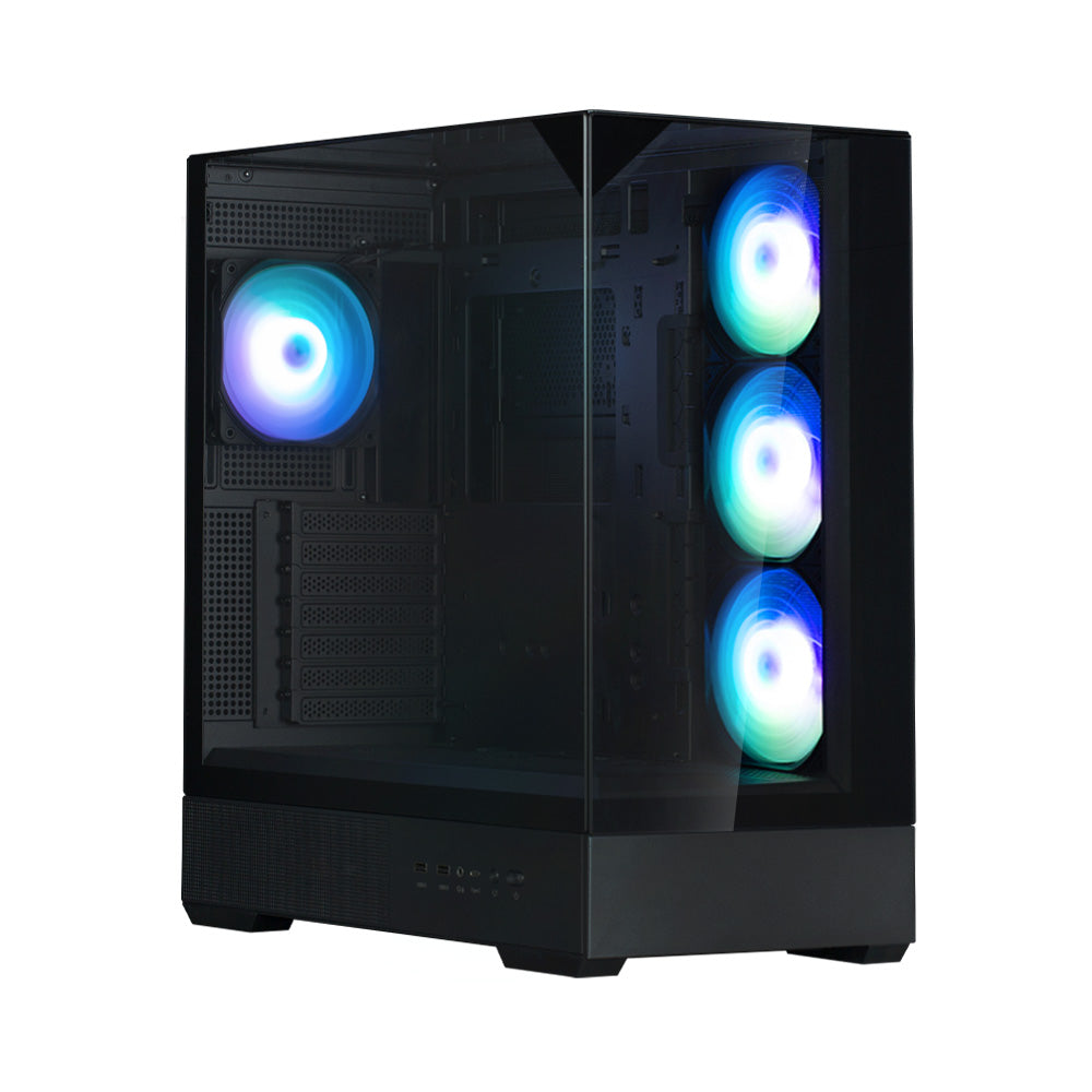 CARCASA Zalman "P40 Prism Plus", middle tower, gaming, fara sursa, suporta 9xfan, 4xfan inclus, PSU shroud, afisaj electronic, USB Type-C x 1, USB 3.1 gen1 x 2, audio+mic, 7 sloturi expansiune, negru, "P40 Prism Plus Black"