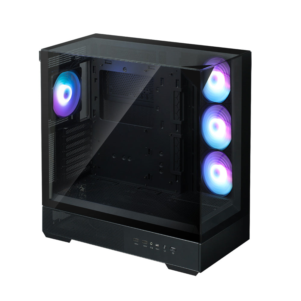 CARCASA Zalman "P40 Prism Plus", middle tower, gaming, fara sursa, suporta 9xfan, 4xfan inclus, PSU shroud, afisaj electronic, USB Type-C x 1, USB 3.1 gen1 x 2, audio+mic, 7 sloturi expansiune, negru, "P40 Prism Plus Black"
