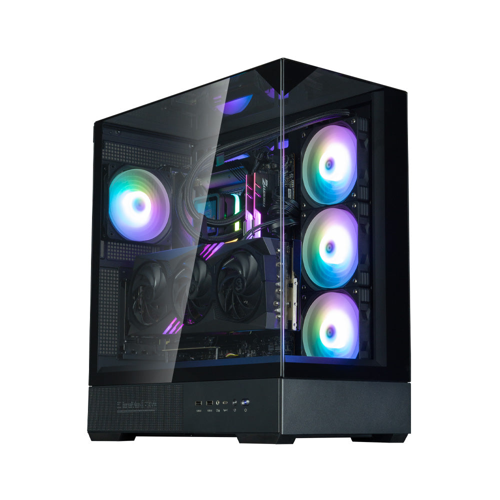 CARCASA Zalman "P40 Prism Plus", middle tower, gaming, fara sursa, suporta 9xfan, 4xfan inclus, PSU shroud, afisaj electronic, USB Type-C x 1, USB 3.1 gen1 x 2, audio+mic, 7 sloturi expansiune, negru, "P40 Prism Plus Black"