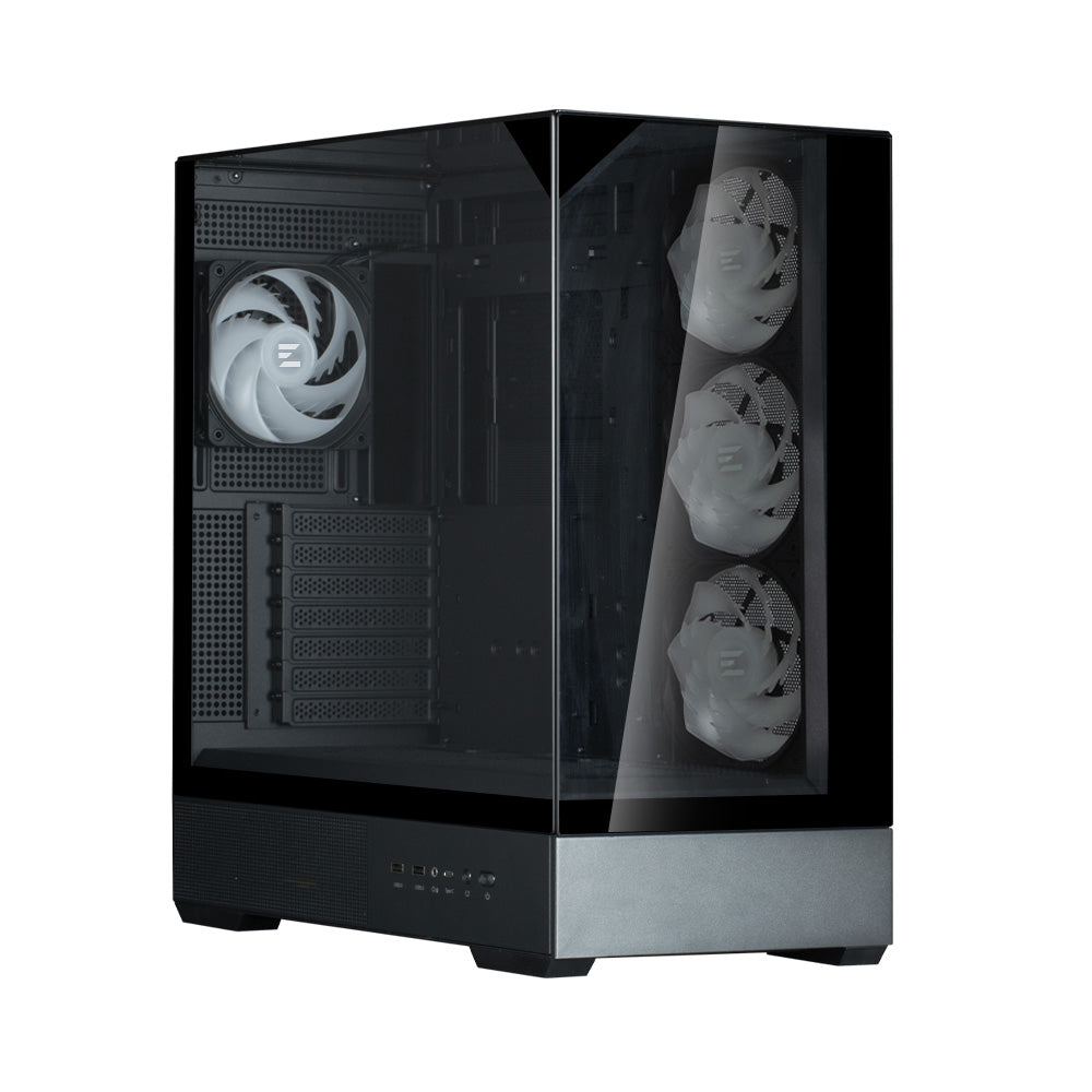 CARCASA Zalman "P40 Prism Plus", middle tower, gaming, fara sursa, suporta 9xfan, 4xfan inclus, PSU shroud, afisaj electronic, USB Type-C x 1, USB 3.1 gen1 x 2, audio+mic, 7 sloturi expansiune, negru, "P40 Prism Plus Black"