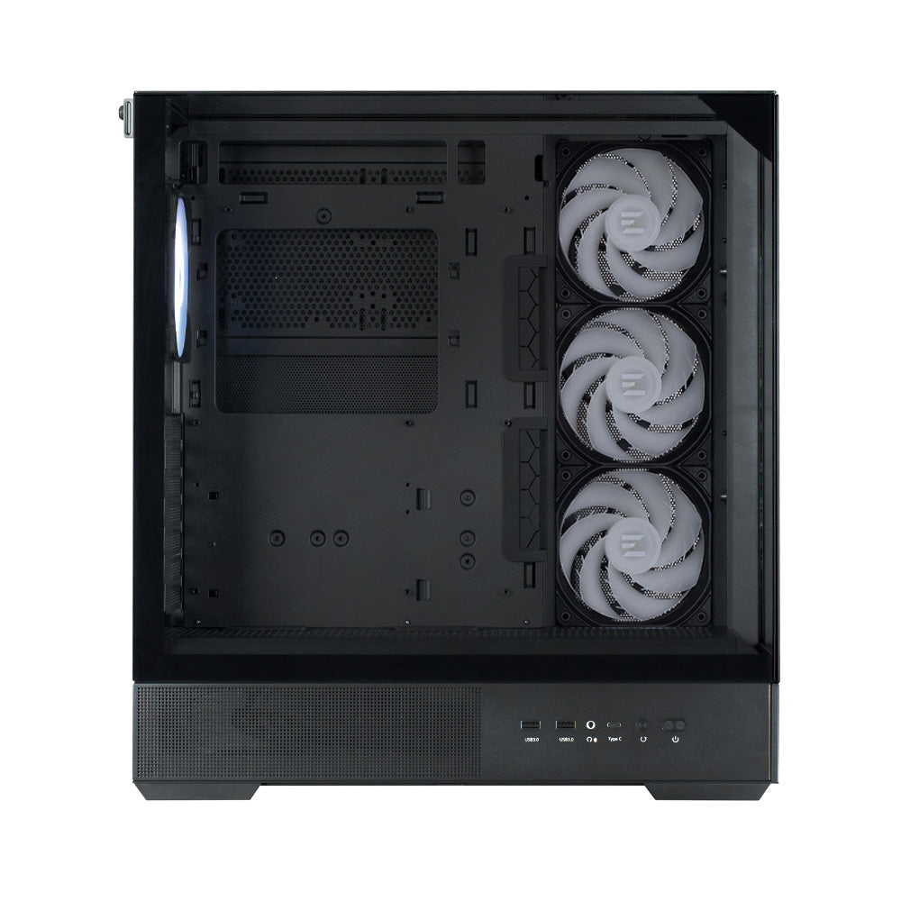 CARCASA Zalman "P40 Prism Plus", middle tower, gaming, fara sursa, suporta 9xfan, 4xfan inclus, PSU shroud, afisaj electronic, USB Type-C x 1, USB 3.1 gen1 x 2, audio+mic, 7 sloturi expansiune, negru, "P40 Prism Plus Black"