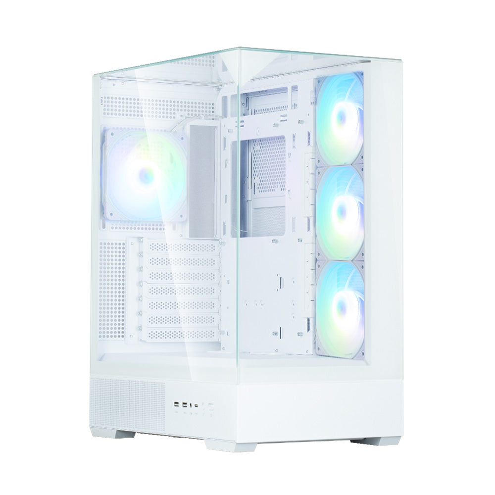 CARCASA Zalman "P40 Prism Plus", middle tower, gaming, fara sursa, suporta 9xfan, 4xfan inclus, PSU shroud, afisaj electronic, USB Type-C x 1, USB 3.1 gen1 x 2, audio+mic, 7 sloturi expansiune, alb, "P40 Prism Plus White"