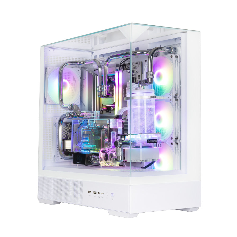 CARCASA Zalman "P40 Prism Plus", middle tower, gaming, fara sursa, suporta 9xfan, 4xfan inclus, PSU shroud, afisaj electronic, USB Type-C x 1, USB 3.1 gen1 x 2, audio+mic, 7 sloturi expansiune, alb, "P40 Prism Plus White"