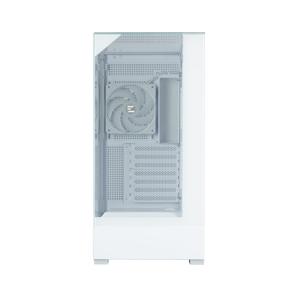 CARCASA Zalman "P40 Prism Plus", middle tower, gaming, fara sursa, suporta 9xfan, 4xfan inclus, PSU shroud, afisaj electronic, USB Type-C x 1, USB 3.1 gen1 x 2, audio+mic, 7 sloturi expansiune, alb, "P40 Prism Plus White"