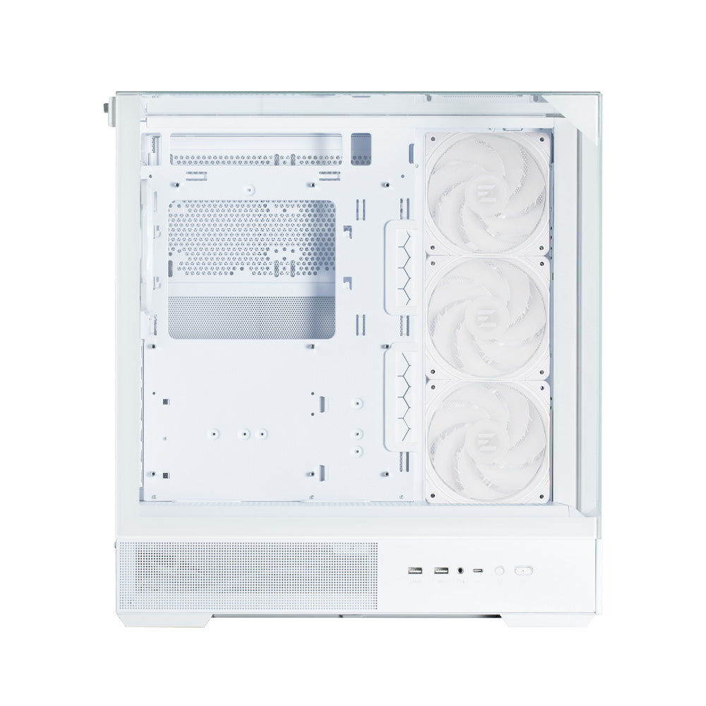CARCASA Zalman "P40 Prism Plus", middle tower, gaming, fara sursa, suporta 9xfan, 4xfan inclus, PSU shroud, afisaj electronic, USB Type-C x 1, USB 3.1 gen1 x 2, audio+mic, 7 sloturi expansiune, alb, "P40 Prism Plus White"