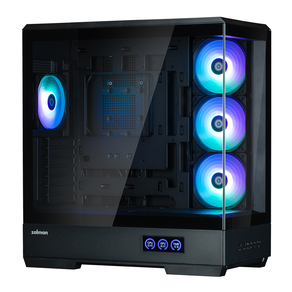 CARCASA Zalman "P50", middle tower, gaming, fara sursa, suporta 10xfan, 1xfan inclus, PSU shroud, USB 3.1 gen1 x 2, audio+mic, 7 sloturi expansiune, negru, "P50 Black"