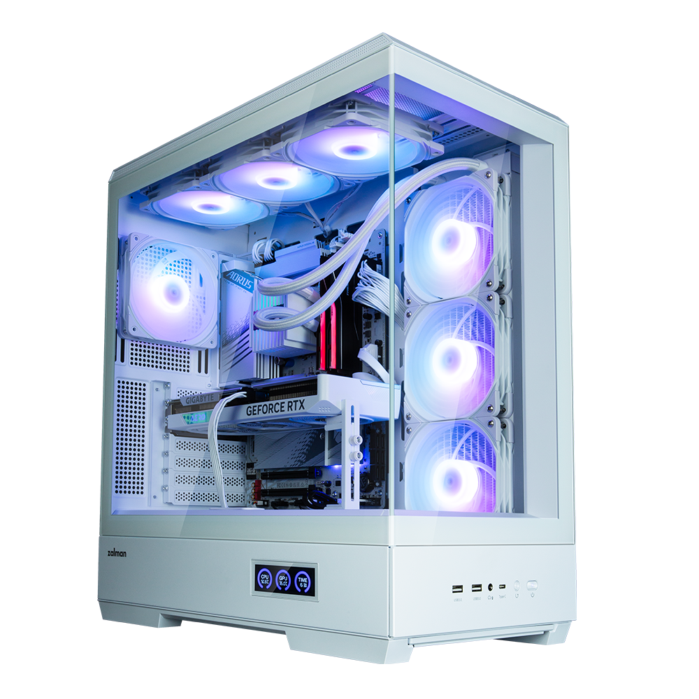 CARCASA Zalman "P50 DS", middle tower, gaming, fara sursa, suporta 10xfan, 4xfan inclus, PSU shroud, afisaj electronic, USB Type-C x 1, USB 3.1 gen1 x 2, audio+mic, 7 sloturi expansiune, alb, "P50 DS White"