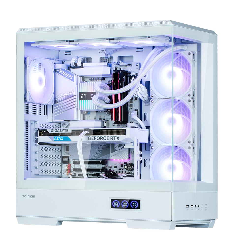 CARCASA Zalman "P50 DS", middle tower, gaming, fara sursa, suporta 10xfan, 4xfan inclus, PSU shroud, afisaj electronic, USB Type-C x 1, USB 3.1 gen1 x 2, audio+mic, 7 sloturi expansiune, alb, "P50 DS White"