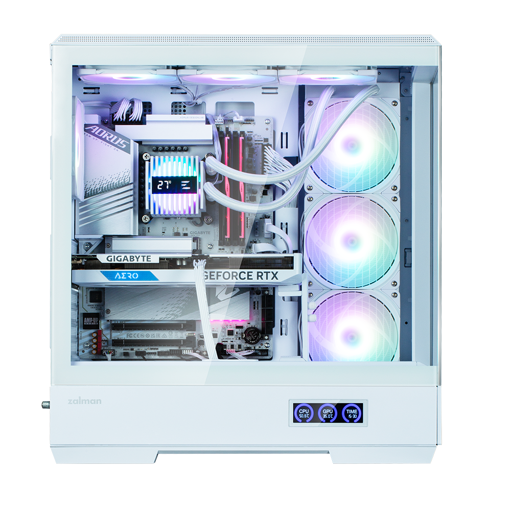 CARCASA Zalman "P50", middle tower, gaming, fara sursa, suporta 10xfan, 1xfan inclus, PSU shroud, USB 3.1 gen1 x 2, audio+mic, 7 sloturi expansiune, alb, "P50 White"