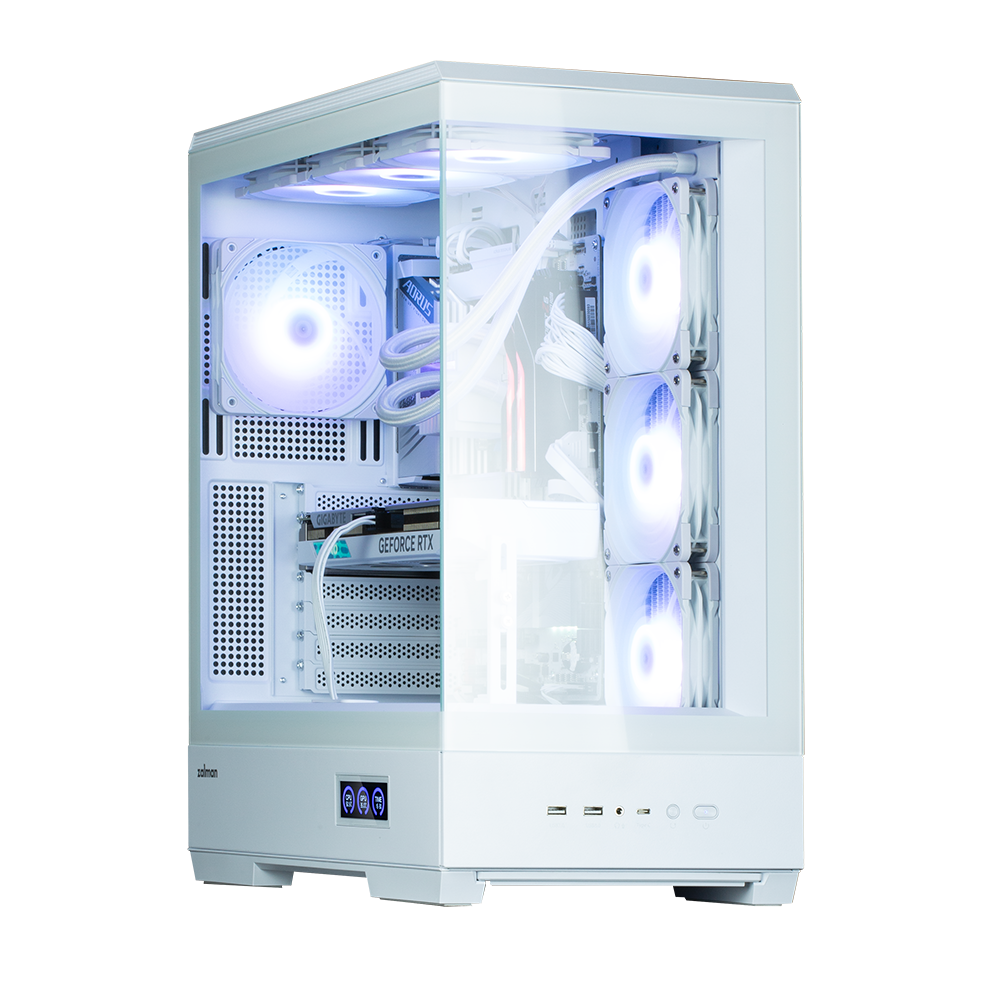CARCASA Zalman "P50 DS", middle tower, gaming, fara sursa, suporta 10xfan, 4xfan inclus, PSU shroud, afisaj electronic, USB Type-C x 1, USB 3.1 gen1 x 2, audio+mic, 7 sloturi expansiune, alb, "P50 DS White"