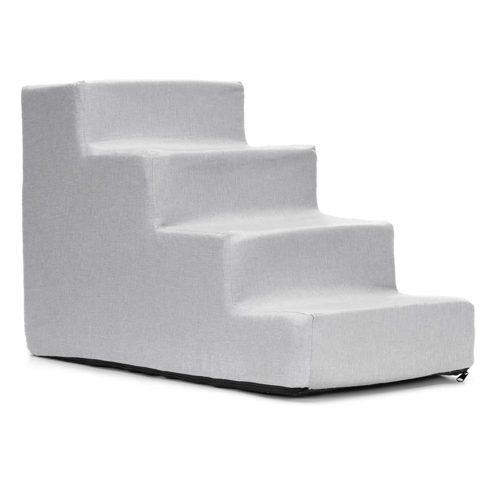 Scara pentru animale de companie, caini sau pisici, 4 trepte, antiderapanta, husa detasabila, inaltime 40 cm, gri deschis