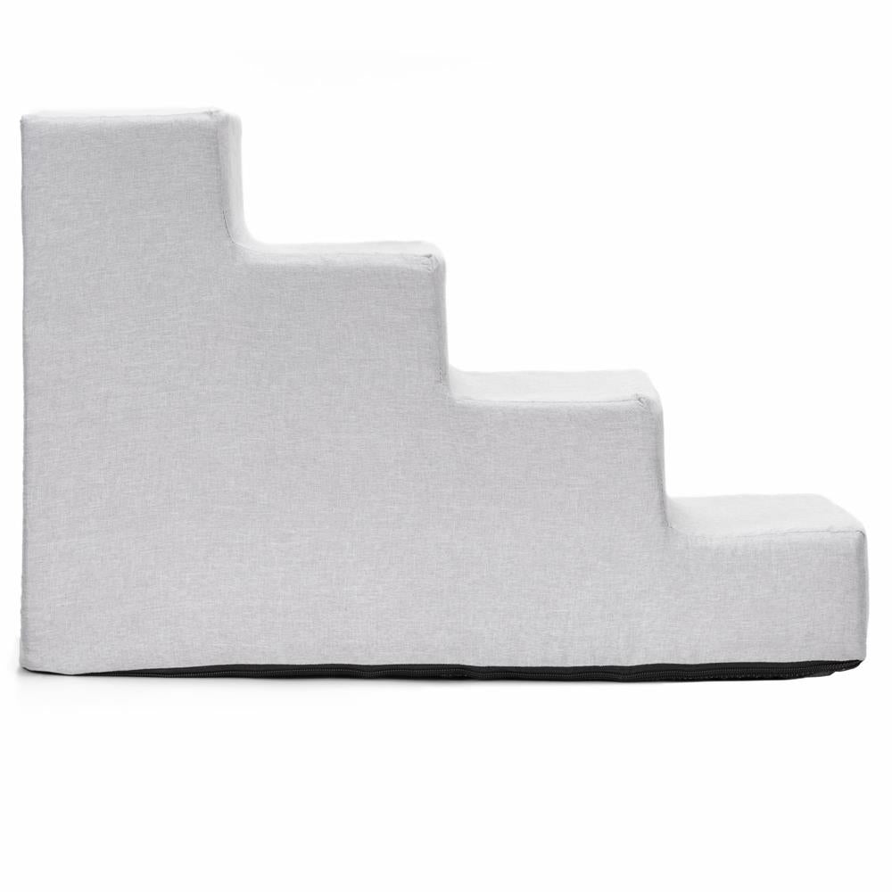 Scara pentru animale de companie, caini sau pisici, 4 trepte, antiderapanta, husa detasabila, inaltime 40 cm, gri deschis