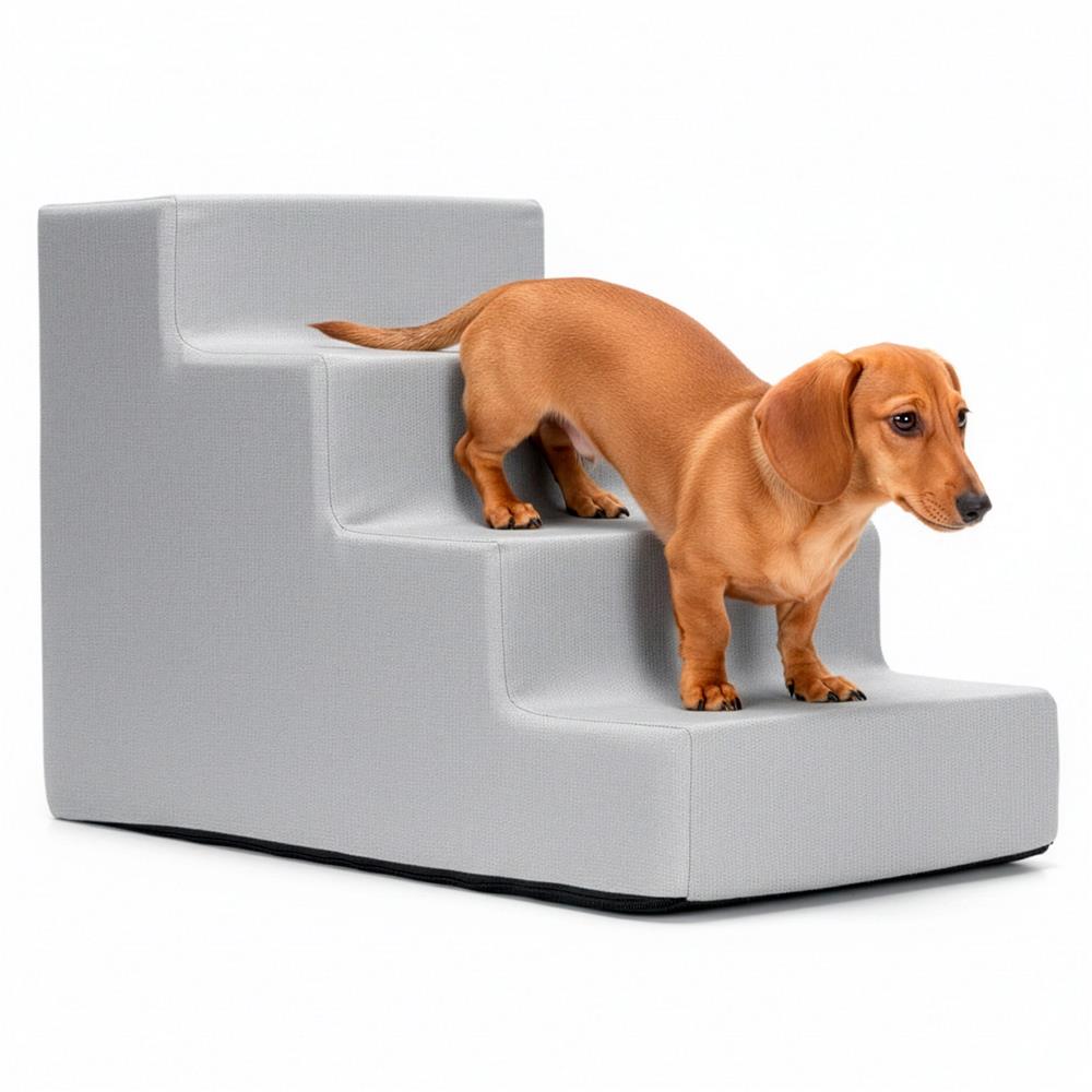 Scara pentru animale de companie, caini sau pisici, 4 trepte, antiderapanta, husa detasabila, inaltime 40 cm, gri deschis