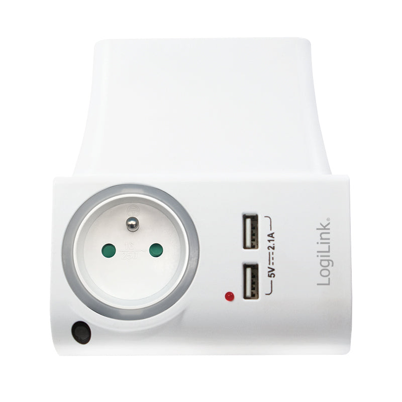 ADAPTOR LOGILINK, Socket tip E x 1, USB x 2 5V/2.1A, 230V, 50 Hz, max. 16A, IP20, suport telefon/tableta, iluminare LED, alb "PA0166" (include TV 0.18lei)