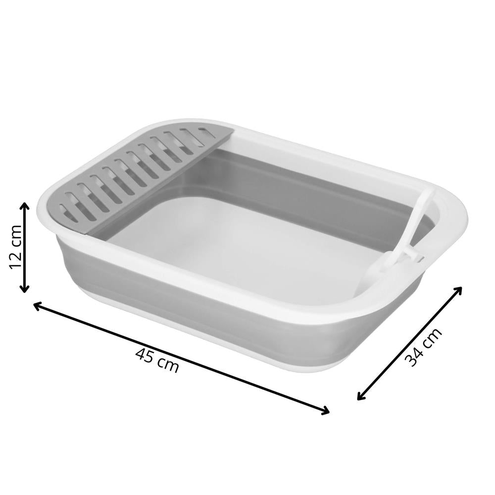 Litiera pliabila pentru pisici cu lopatica si capac, 45x34x12 cm, gri si alb