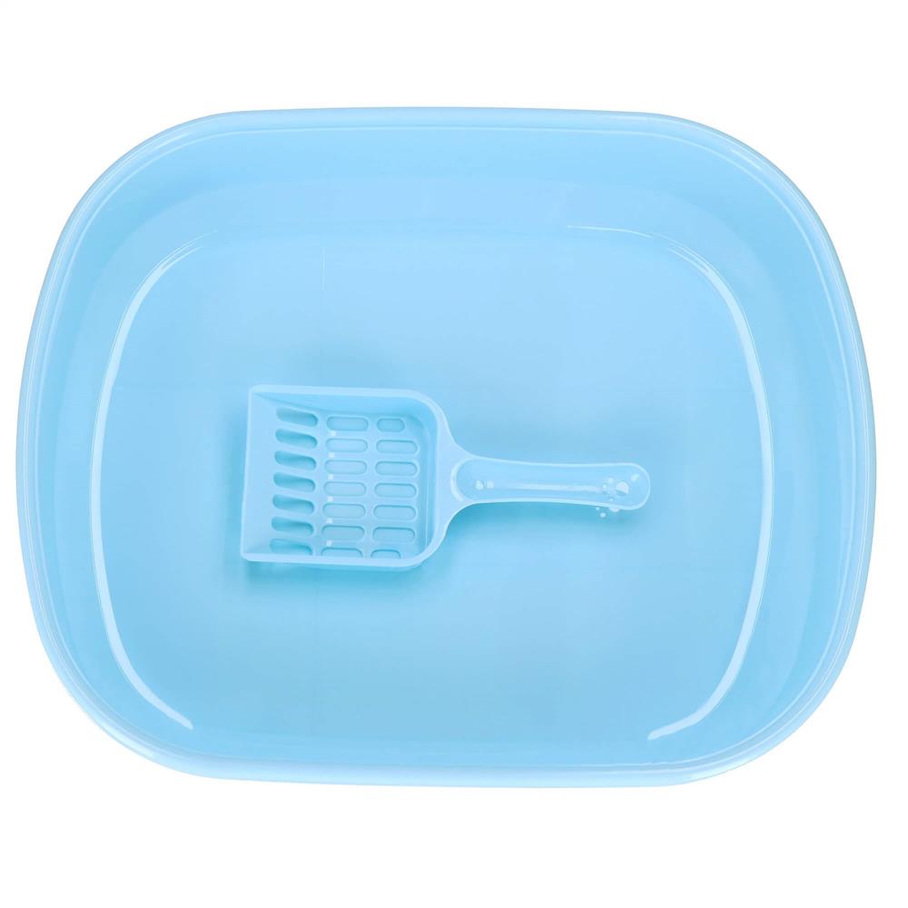 Litiera pentru pisici cu lopatica, 40x33x11 cm, albastru si alb