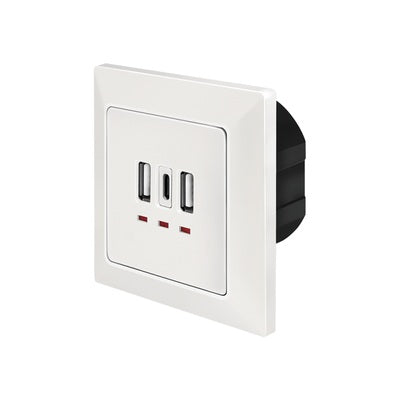 PRIZA LOGILINK, de perete, 2 x USB-A 5V/2.4A, 1 x USB-C 5V/3A, ingropata, martori LED, alb, "PA0254"