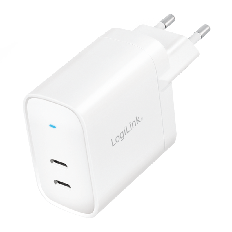 Alimentator retea 220V Logilink, universal, 2 x USB-C, maxim 11V/1.8A, GaN 40W, suport OCP/OVP/OHP/SCP, alb, 