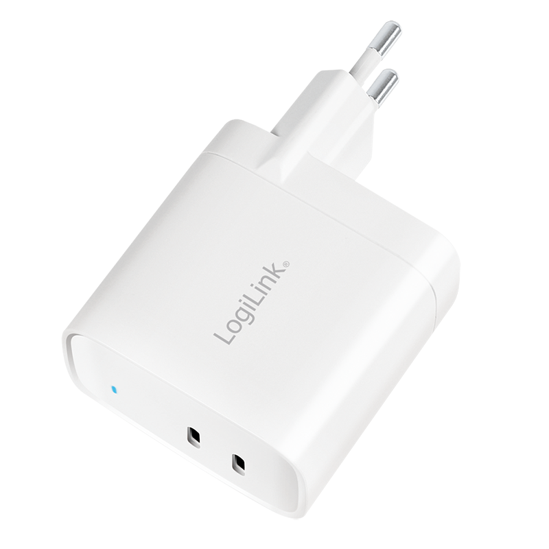 Alimentator retea 220V Logilink, universal, 2 x USB-C, maxim 11V/1.8A, GaN 40W, suport OCP/OVP/OHP/SCP, alb, 