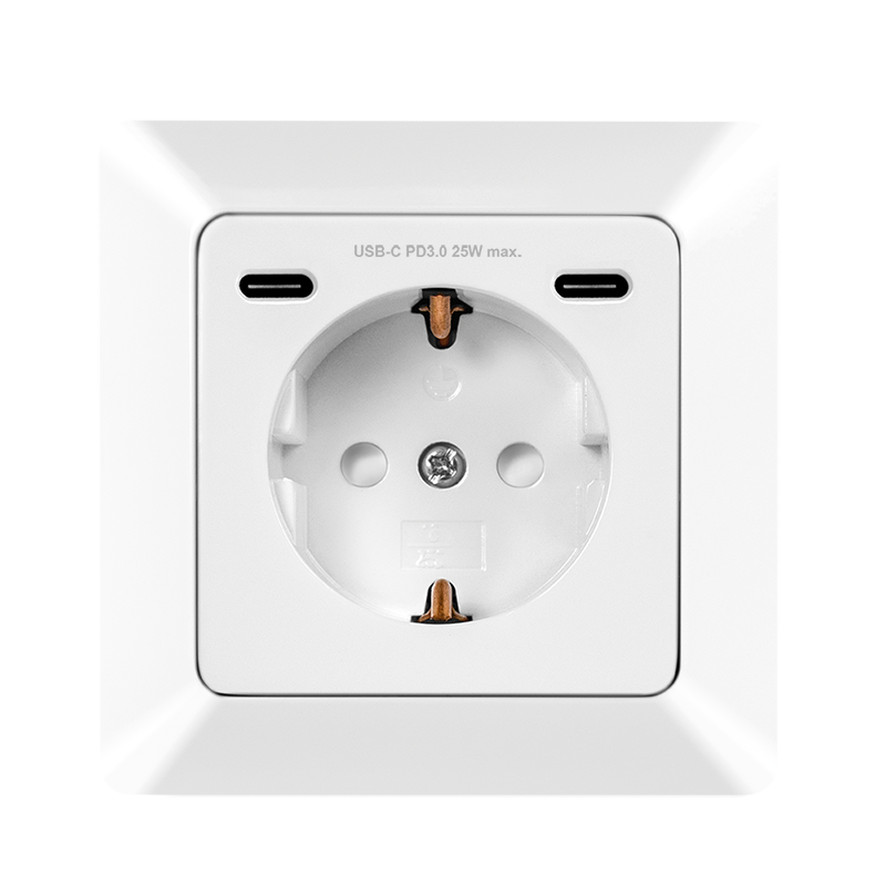 PRIZA LOGILINK, pentru perete, Schuko x 1, 2xUSB-C PD 25W , 230V AC, 50 Hz, 16A, protectie IP20, adancime 29.5mm, alb, "PA0331"