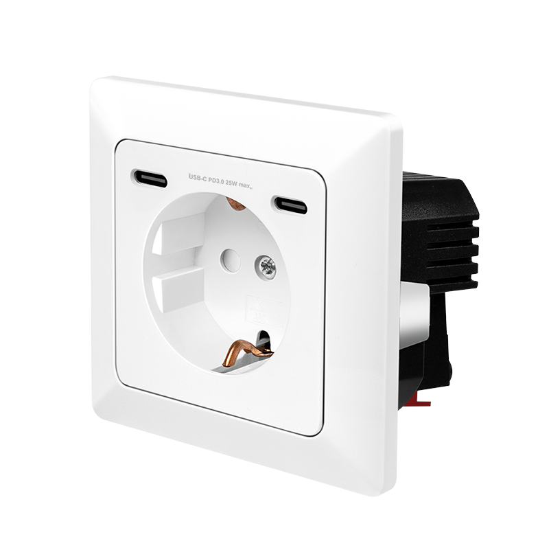 PRIZA LOGILINK, pentru perete, Schuko x 1, 2xUSB-C PD 25W , 230V AC, 50 Hz, 16A, protectie IP20, adancime 29.5mm, alb, "PA0331"