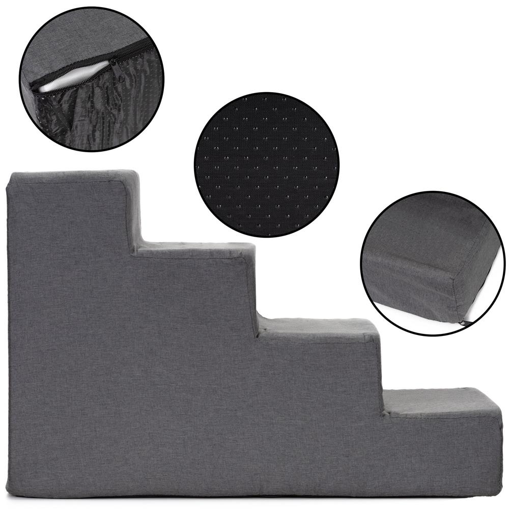 Scara pentru animale de companie, caini sau pisici, 4 trepte, antiderapanta, husa detasabila, inaltime 40 cm, gri inchis