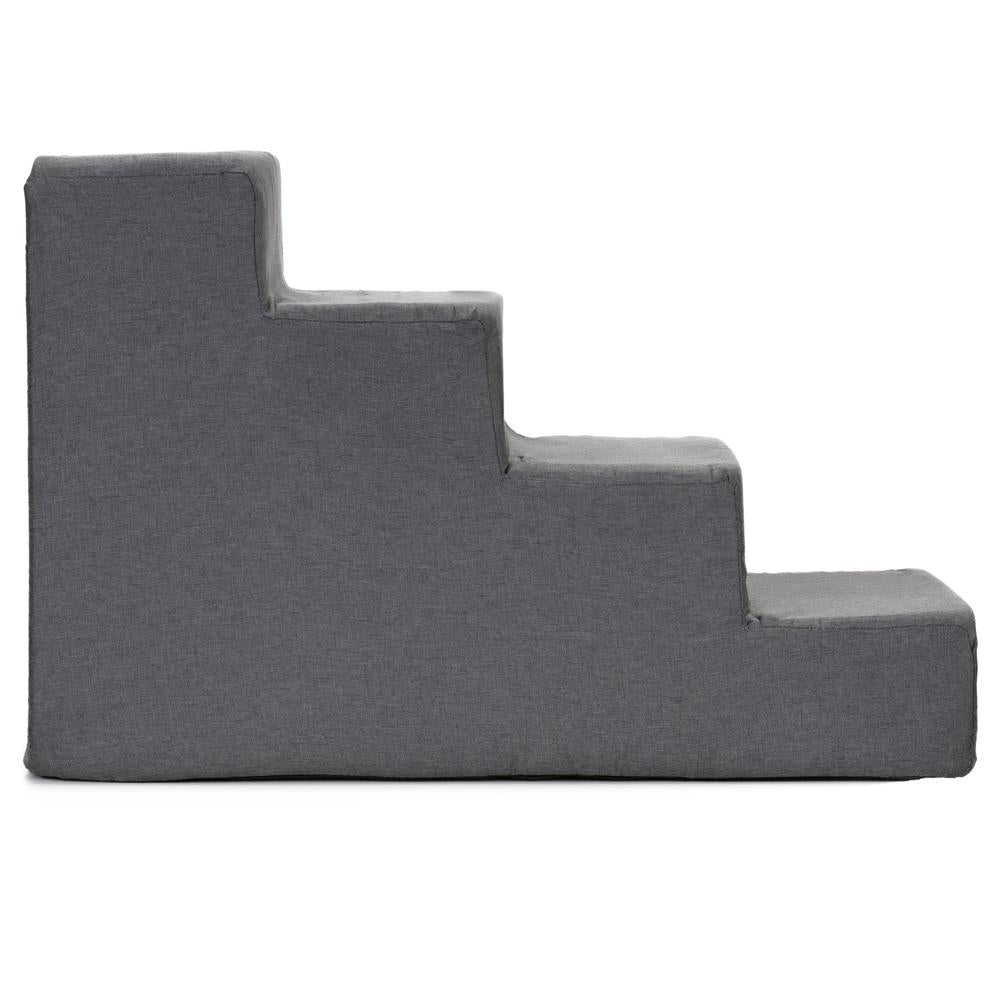 Scara pentru animale de companie, caini sau pisici, 4 trepte, antiderapanta, husa detasabila, inaltime 40 cm, gri inchis