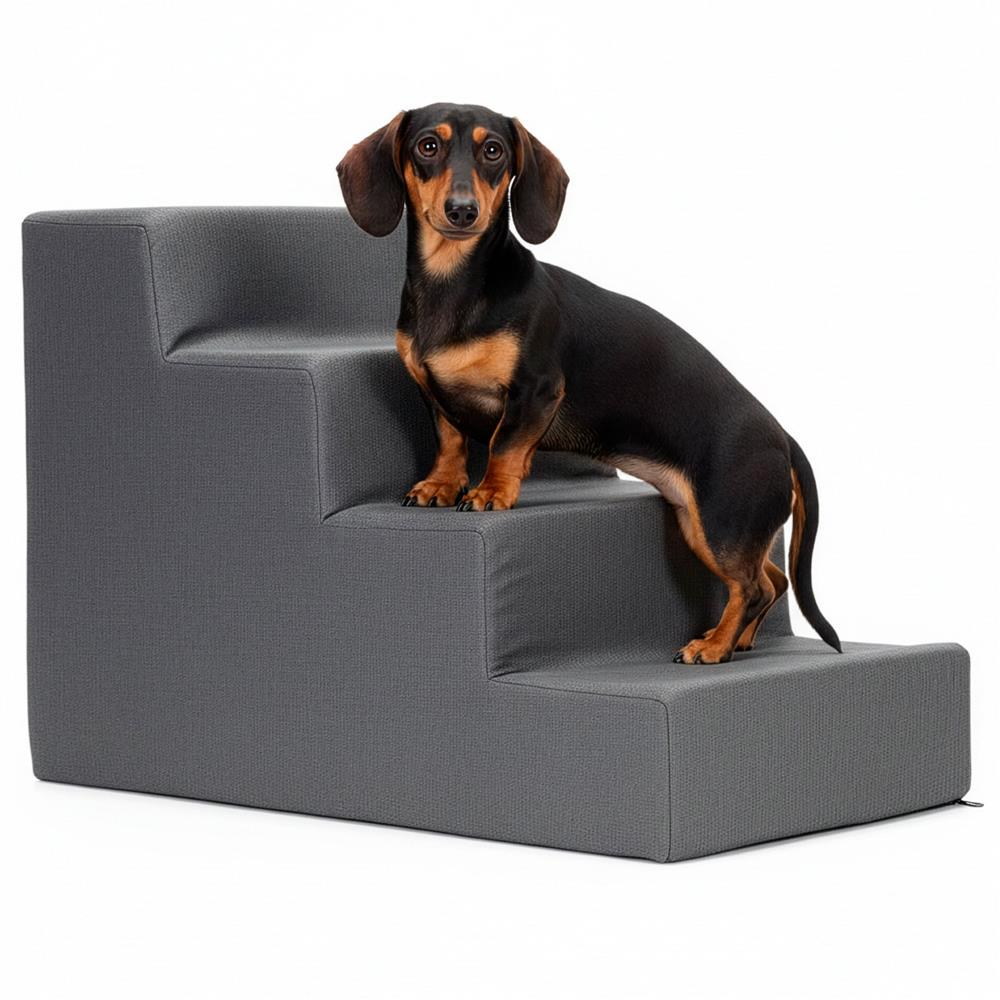 Scara pentru animale de companie, caini sau pisici, 4 trepte, antiderapanta, husa detasabila, inaltime 40 cm, gri inchis