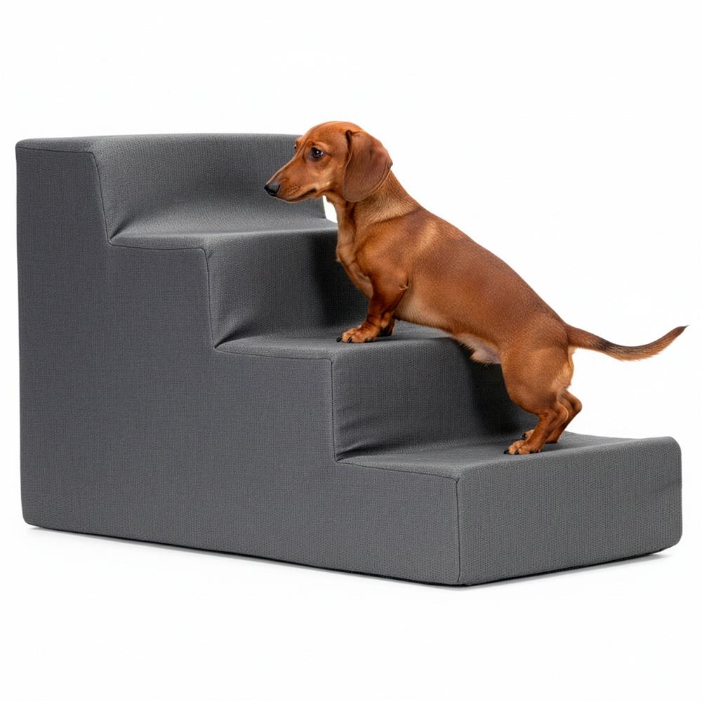 Scara pentru animale de companie, caini sau pisici, 4 trepte, antiderapanta, husa detasabila, inaltime 40 cm, gri inchis